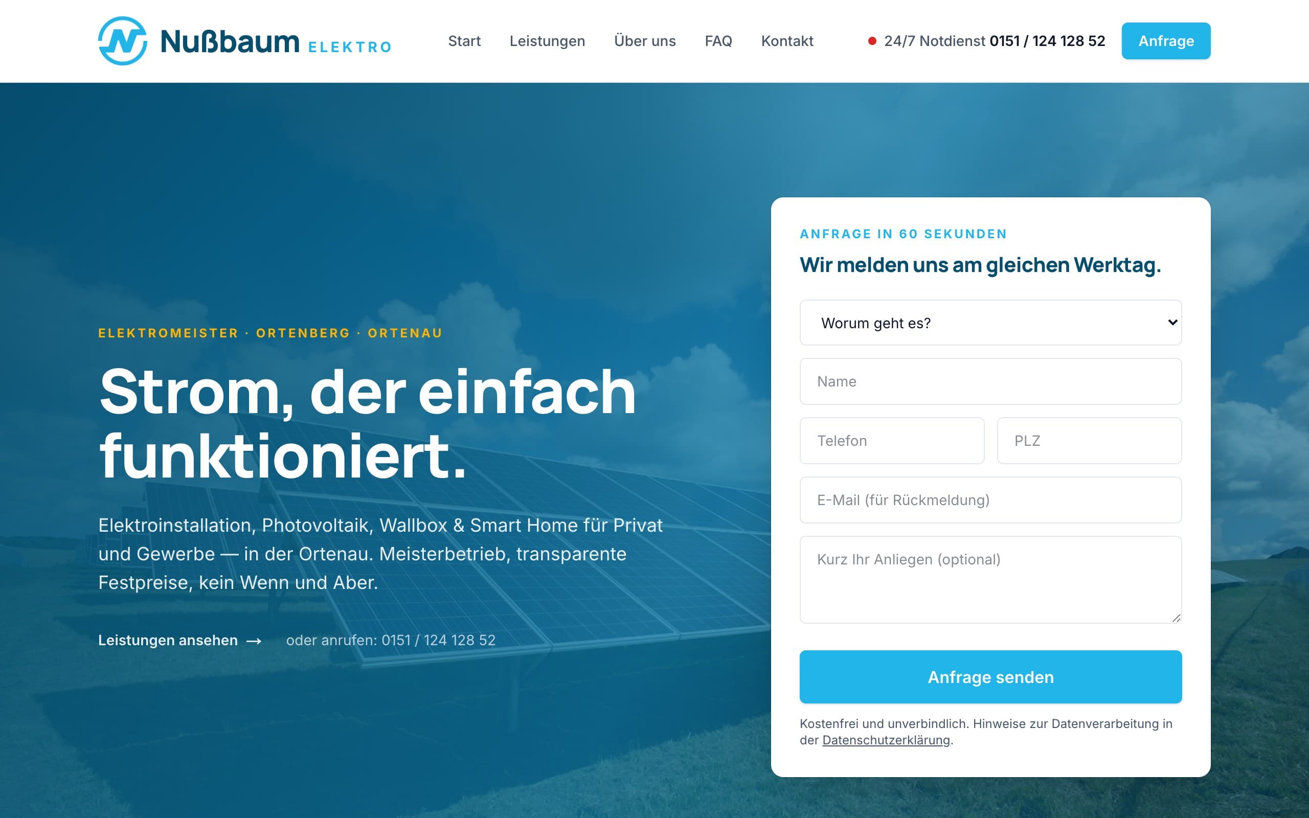 Startseite von nussbaum-elektro.de — Nußbaum Elektro, Elektromeisterbetrieb in Ortenberg
